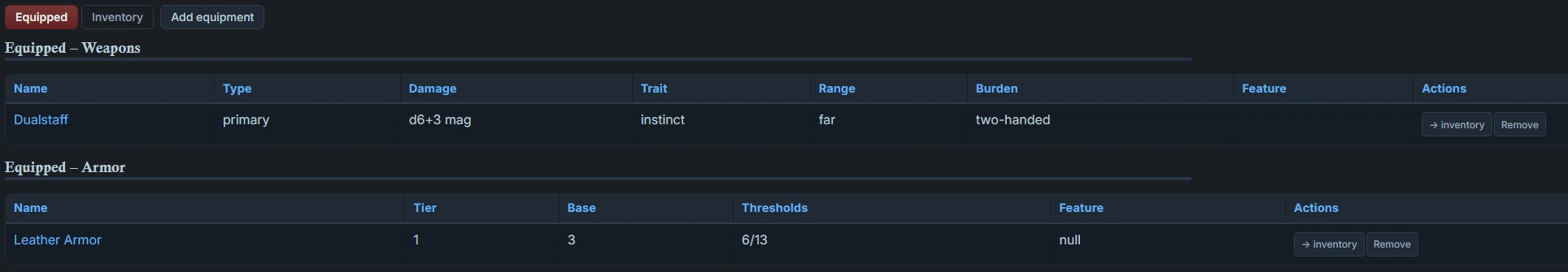 Equipment Picker UI example